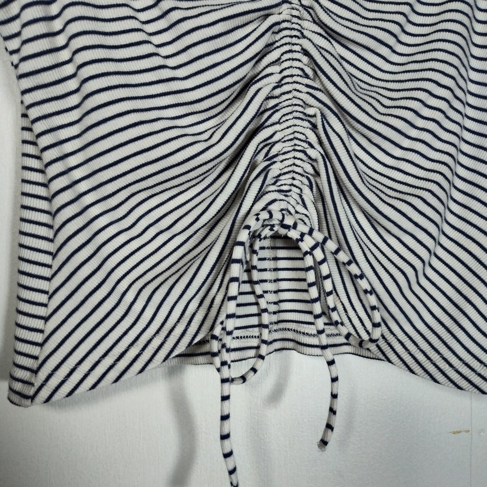 Pilcro Womens Navy White Striped Ruched Front Drawstring Ribbed Tank Top Size M - Picture 6 of 11